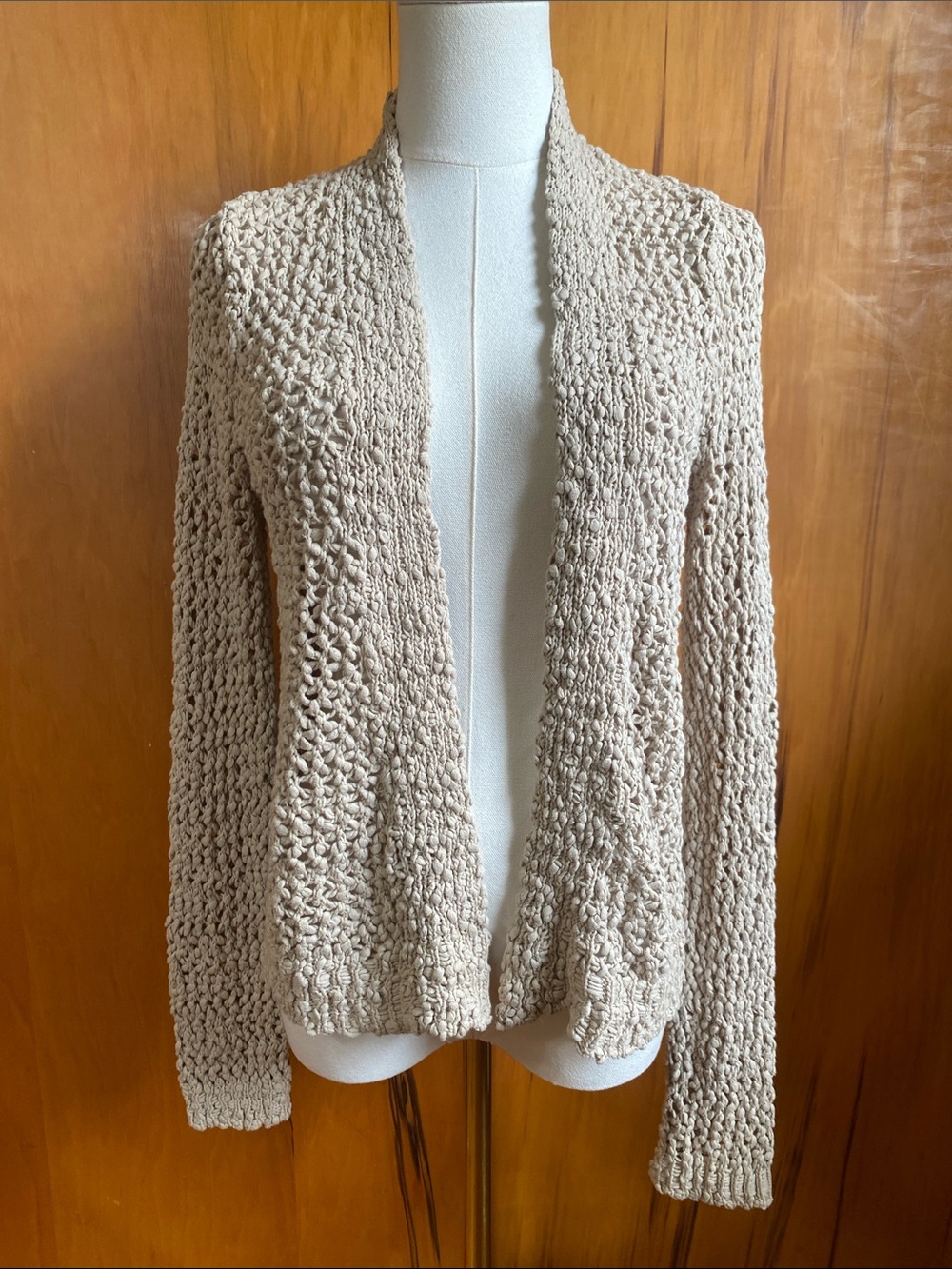 Lucky Brand Beige Open-Front Crochet Cardigan Knit Neutral Casual Cottage Boho